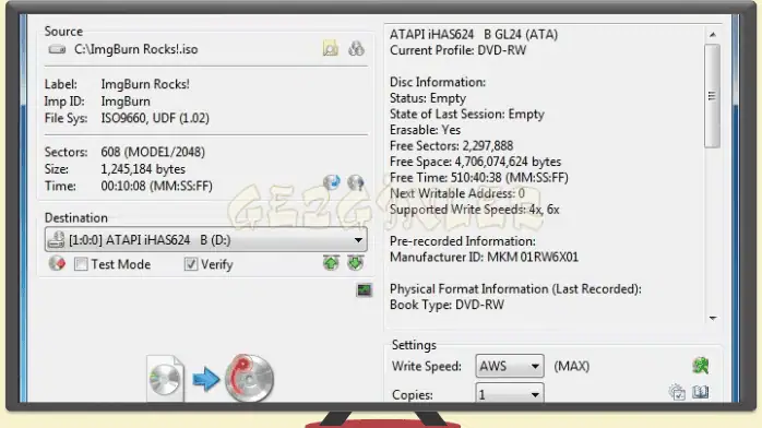 Use ImgBurn to burn DVDs and BluRay